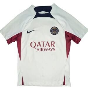 Paris Saint-Germain Jersey Boys Medium White Nike Messi 30 Qatar Airways Soccer